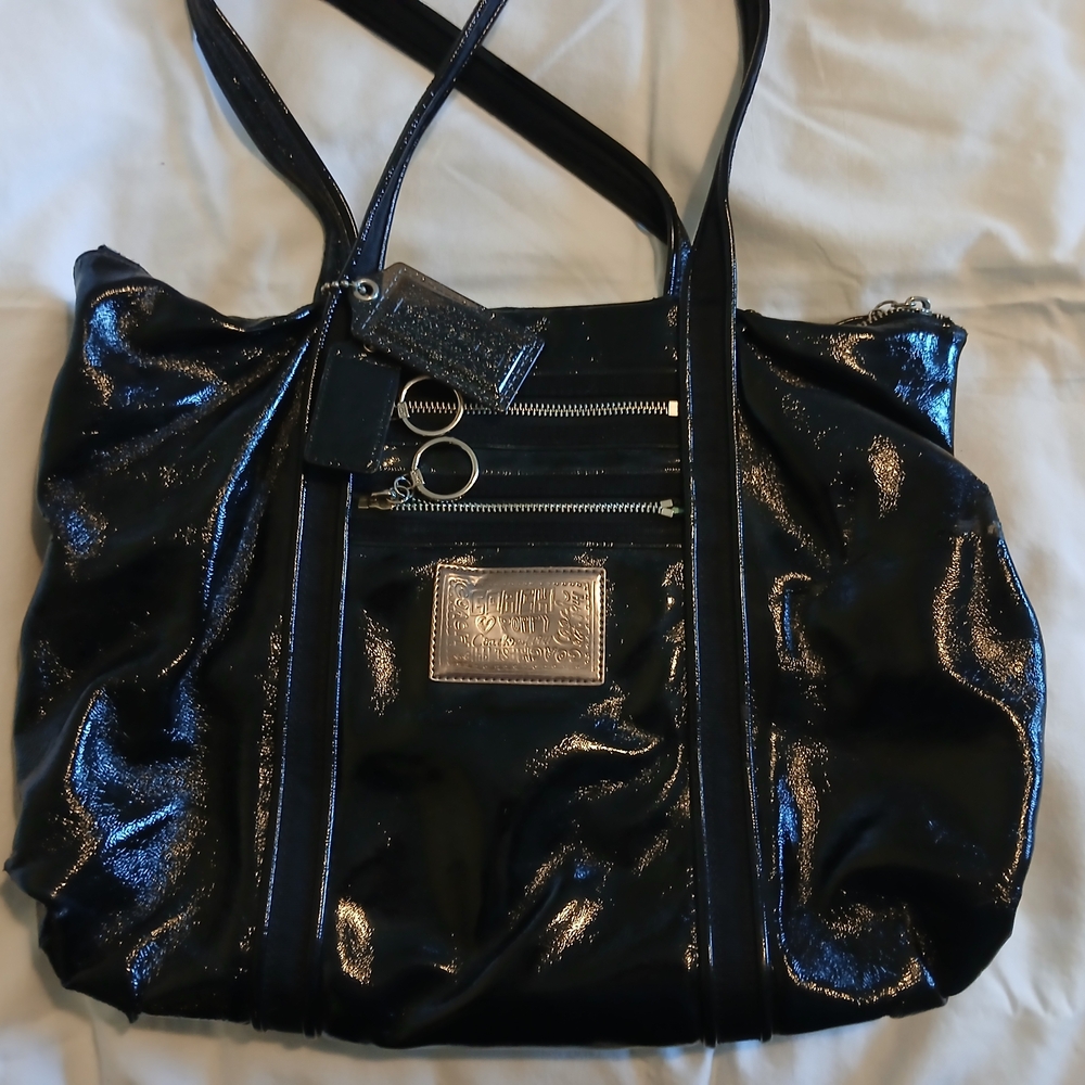 Black Shiny Tote Bag